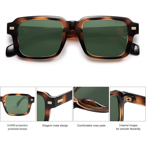 ? Women Green Classic Square Sunglasses Polarized Vintage Rectangle Eyewear main image 4